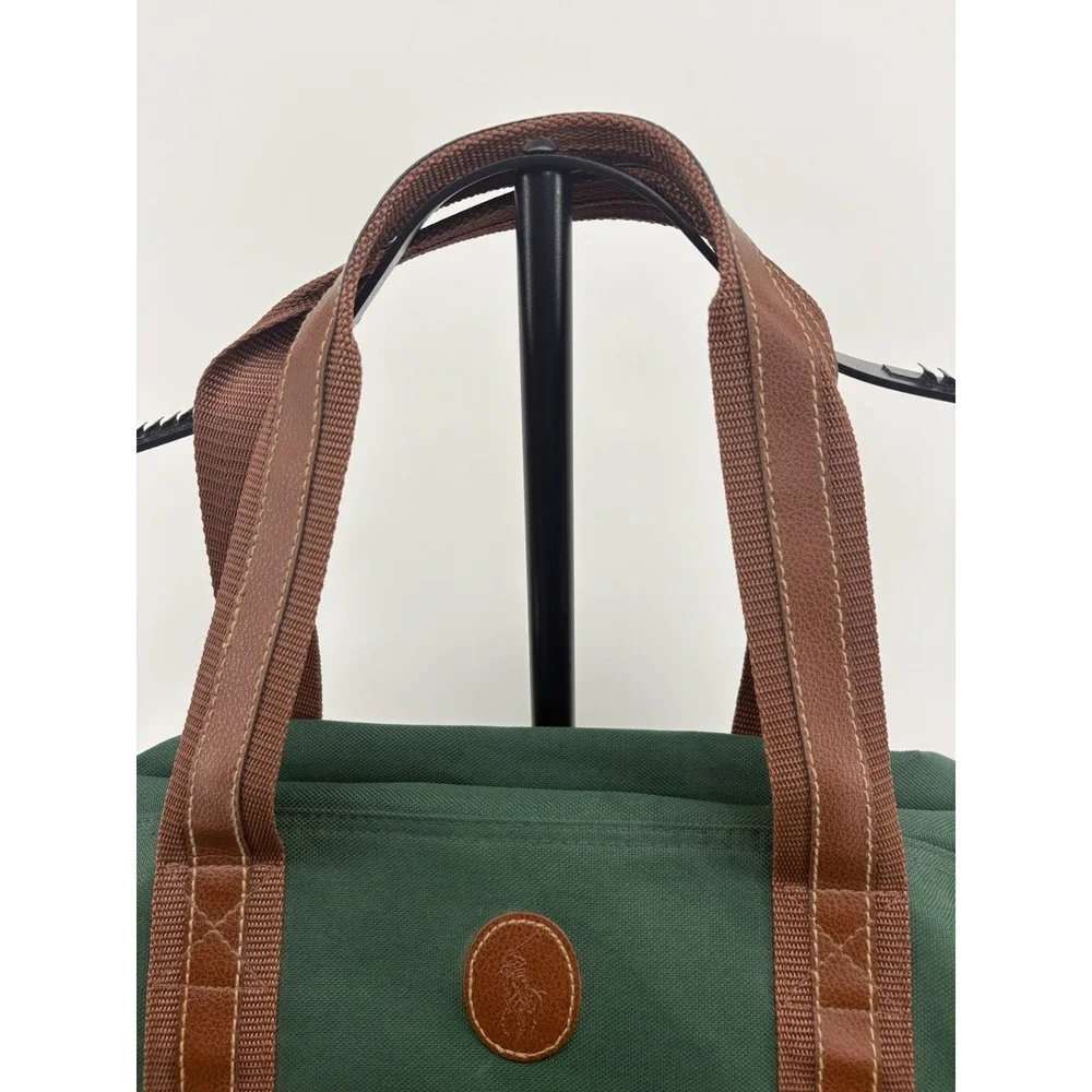 VTG Ralph Lauren Green Duffle Bag Fragrance Weekender Brown Trim Extra Large 30